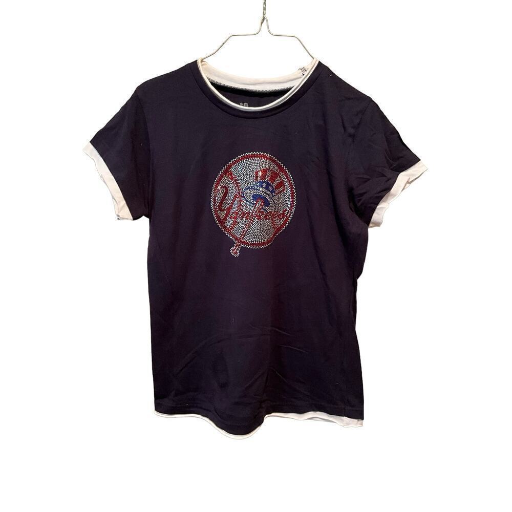 New‎ York Yankees MLB Baseball T-Shirt Women's Large Gray Glitter Logo Pullover